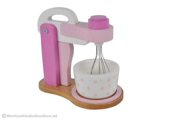 Roze houten mixer van Woodtoys.