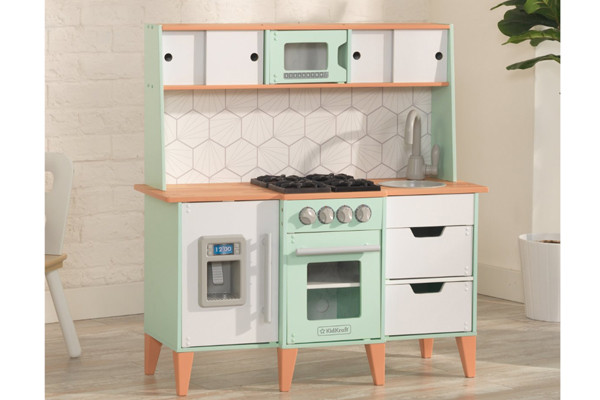 De retro keuken met geweldig design staat goed in elke kamer.