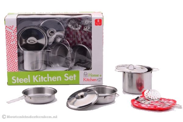 Stalen pannenset van Minichef.